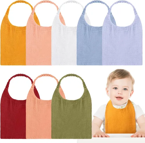 Shyyween 8 Pack Muslin Bibs Elastic Band Adjustable Bandana Drool Bibs Double Gauze Cotton Pullover for Teething Drooling