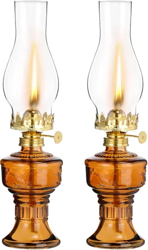 2 lámparas de aceite de cámara para uso en interiores, lámpara vintage de queroseno, linterna rústica de queroseno para huracán con mecha de fuego