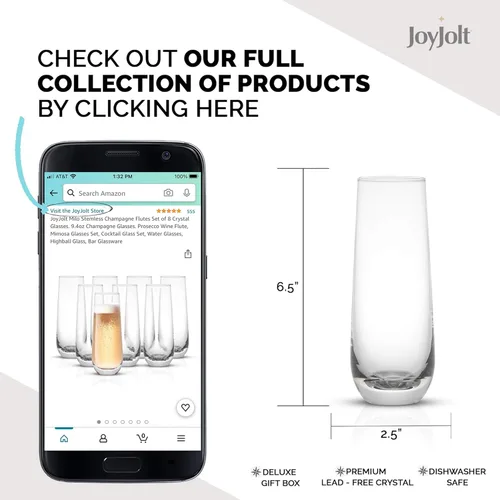 Vista 2 de JoyJolt Milo Copas de champán sin tallo, juego de 4 vasos de cristal. 9.4 onzas. Juego de copas de champán. Copas de vino prosecco, juego de copas