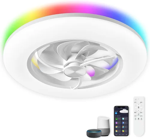 Vista 11 de Ventiladores de techo con luces Orison - Ventilador de techo de perfil bajo con luz Ventiladores de techo LED regulables de 22.4" con control