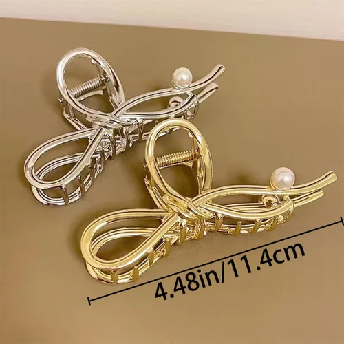 Vista 2 de 4 pinzas para el pelo con lazo grande para cabello grueso para mujer, antideslizantes, pasadores de pelo francés, elegantes perlas, mariposas
