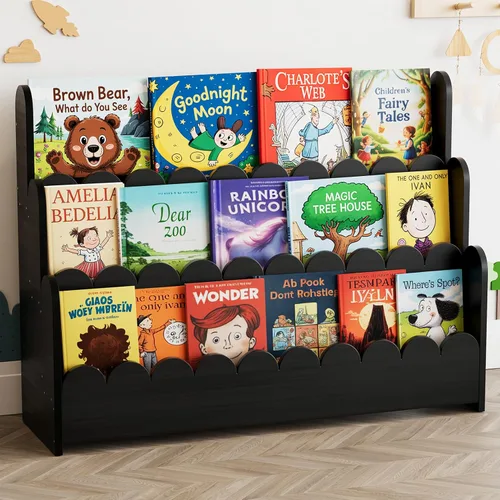 Vista 11 de SpaceAid - Estantería de 3 niveles con forma de escalope, estantería Montessori para niños pequeños, estantería de madera para organizar libros