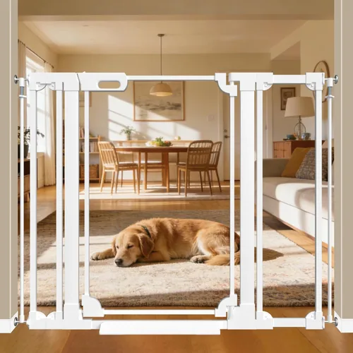 Vista 3 de WAOWAO Puerta transparente para bebés para escaleras, diseño moderno, acrílico con cierre automático, puerta para mascotas, puerta de seguridad