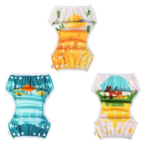 Vista 39 de Alva, Pañales de bebé para nadar, paquete de 2 unidades, talle único, reutilizable, lavable y ajustable de 0 a 36 meses. Tamaño de 10 a 40 lbs