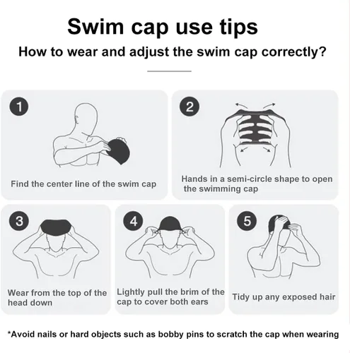 Vista 8 de Gorra de natación plisada a la moda, gorra de natación de pelo largo, gorra de natación grande para mujer, no impermeable
