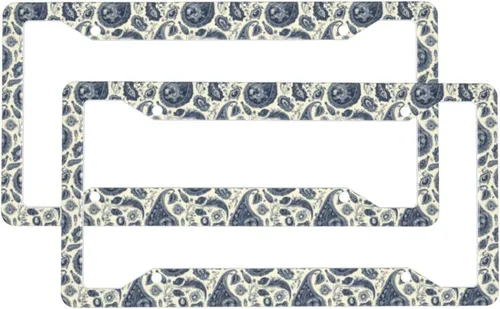 2 Pcs Car License Plate Frames for Women Men - Vintage Blue Paisley Print Solid Aluminum License Plate Cover for Car Accessories for Women Men with