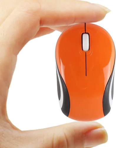 Vista 4 de elec Space Mini pequeño ratón inalámbrico para viaje óptico portátil Mini ratón inalámbrico con receptor USB para PC portátil (naranja)