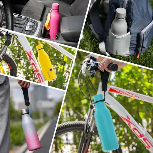 Vista 5 de BJPKPK Botellas de agua aisladas, botella de agua de metal de acero inoxidable de 12 onzas con correa, sin BPA a prueba de fugas, jarras, tazas