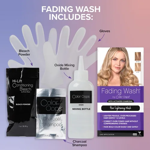 Vista 5 de Color Oops Kit de lavado de decoloración con carbón activado, lavado para aclarar el cabello suavemente decolorado el cabello procesado, eleva 1-2