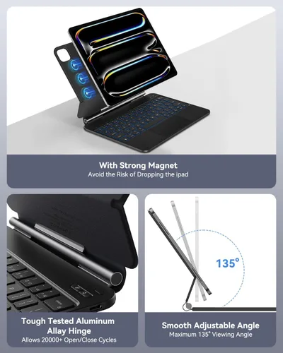 Vista 6 de AUSDOM Funda para iPad Pro de 11 pulgadas con teclado (M5/M4, 2025/2024), funda de teclado para iPad Pro de 11 pulgadas (M4) con soporte magnético