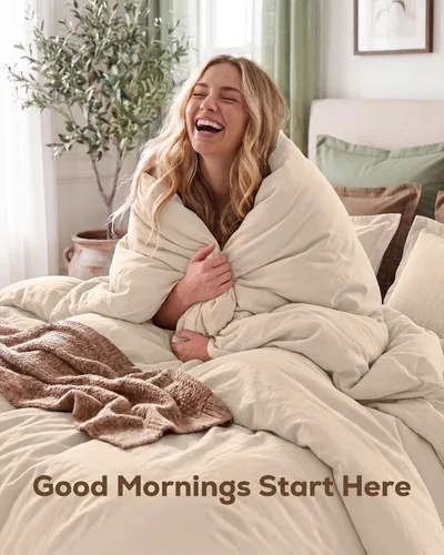 Vista 3 de Utopia Bedding Duvet Cover Twin Size - 2 Piece with Zipper Closure - 1 Comforter Cover 68X90 Inches & 1 Pillow Sham 20X26 Inches (Beige) Comforter