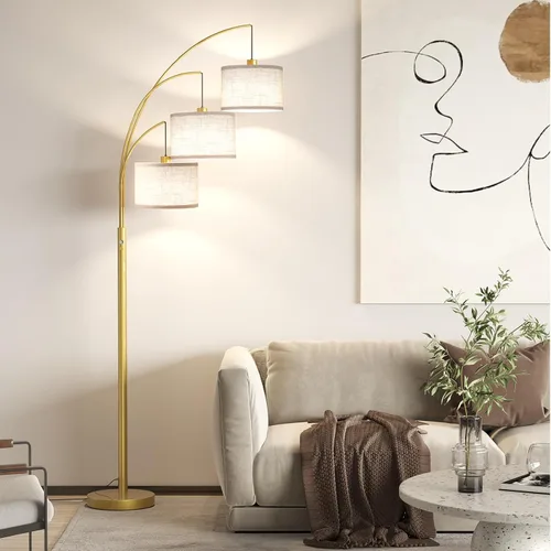 Vista 5 de SUNMORY Lámpara de pie de 3 luces para sala de estar, lámpara de pie de 78 pulgadas de alto con pantalla de tambor colgante, lámparas de pie de arco