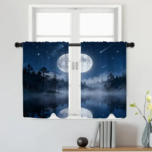 Vista 45 de Batmerry American Flag Ink Dot Tier Curtains, Red Blue White Stars Abstract Window Treatment Short Kitchen Curtain Multilayer Polyester Blackout for