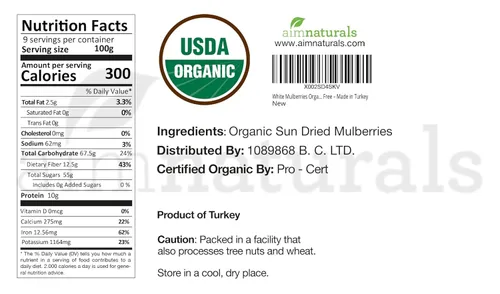 Vista 5 de Moras Blancas Secas Orgánicas a Granel 2 Libras Bolsa – Certificado Orgánico USDA – Secadas al Sol, Crudas, Sin GMO y Sin Gluten – Producto