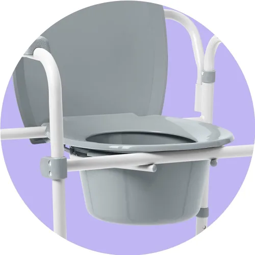 Vista 7 de Medline Cómoda de Acero 3 en 1 para Cabecera, Asiento Alargado, Marco Plegable Resistente, Cubeta de 7.5 QT., Capacidad de Peso de 350 lb., Asiento