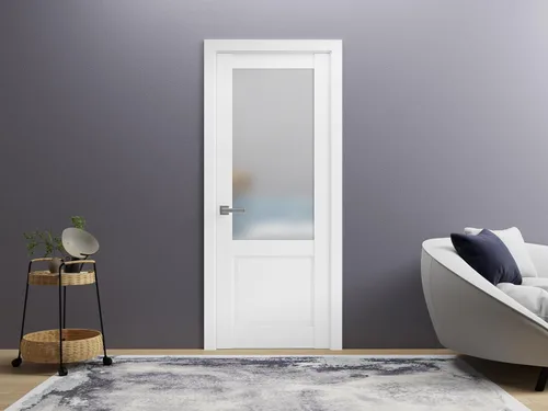 Vista 2 de SARTODOORS Pantry Kitchen Lite - Puerta de 18 x 80 pulgadas con herrajes Lucia 22 blanco mate con vidrio opaco esmerilado Moldes de marco de un