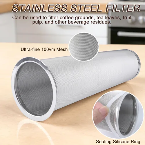 Vista 4 de Cold Brew Coffee Filter with Pour Spout Lid for 64oz/2Quart Wide Mouth Mason Jar Jug Pitcher Reusable 304 Stainless Steel Filter 100-Micron Fine