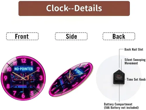 Vista 7 de 12-Inch Silent Tempered Glass Wall Clock, Neon Clock Bar Retro Cyberpunk Wall Clock ” Silent Non-Ticking Clock, Battery Operated