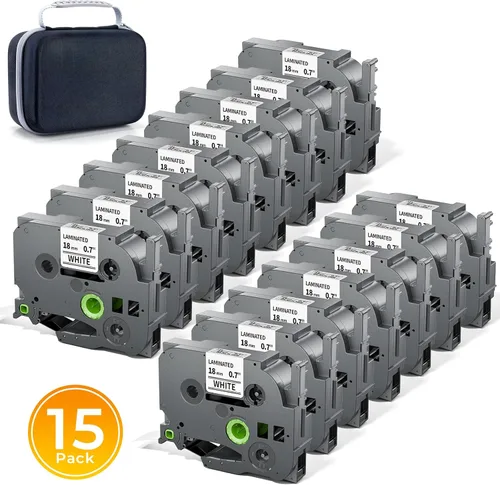 Vista 18 de Cinta transparente laminada de 0.47 pulgadas de repuesto para cinta de etiquetas Brother P-Touch negra sobre transparente TZe-131, compatible