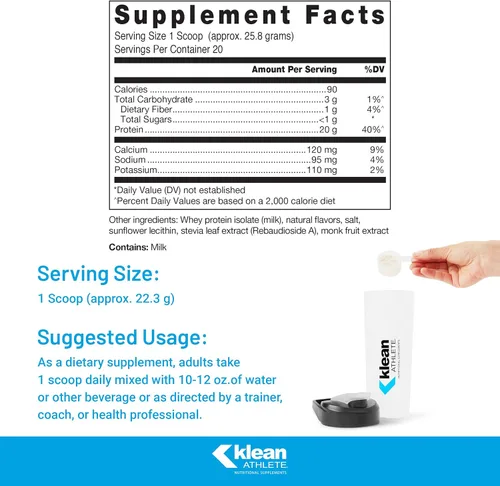Vista 2 de Klean Athlete Klean Isolate - Aislado de proteína de suero - Proteína diaria y aminoácidos - Ingesta para la integridad muscular* - Certificado NSF