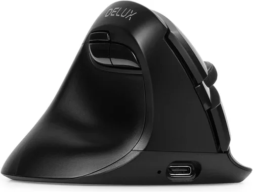 Vista 2 de DELUX Ratón ergonómico para zurdos, mini mouse vertical inalámbrico, mouse ergonómico de clic silencioso, hasta 4000 DPI, 6 botones, recargable