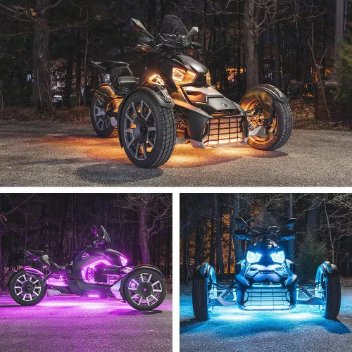 Vista 3 de LEDGlow Kit de iluminación LED de neón de 20 piezas avanzadas de millones de colores para motocicletas Can-Am Ryker, función de luces de freno