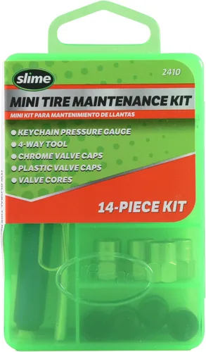 Slime 2410 Mini kit de mantenimiento de neumáticos, esenciales para el cuidado de los neumáticos, compacto, juego de 14 piezas, 3.5 pulgadas de