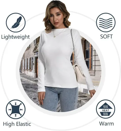 Vista 4 de Dalavch Paquete de 3 camisas térmicas de manga larga para mujer, cuello redondo, forro polar, capa base, suéter para mujer, clima frío