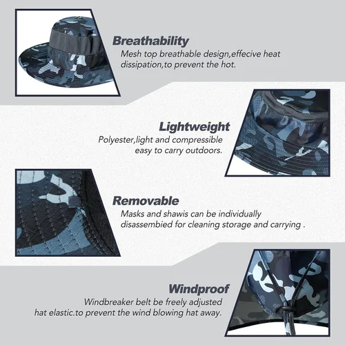 Vista 4 de KOOLSOLY Sombrero de pesca, gorra solar con protección solar UPF 50+ y solapa para el cuello, para hombre y mujer