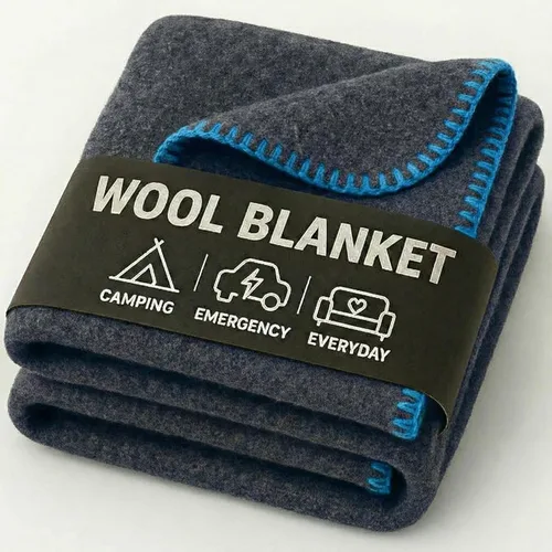 Vista 11 de Manta de Lana para Acampada – 70% Lana Resistente de Servicio Pesado Estilo Militar, Cálida y Lavable, Manta Ignífuga para Emergencias