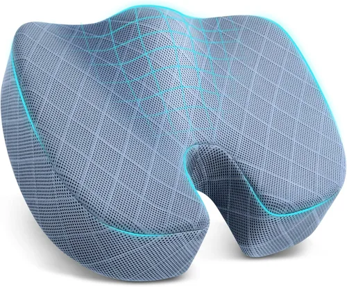 Vista 17 de TushGuard - Cojín para asiento de oficina, silla de ruedas o automóvil, espuma viscoelástica antideslizante, para aliviar el dolor de espalda, Rosa