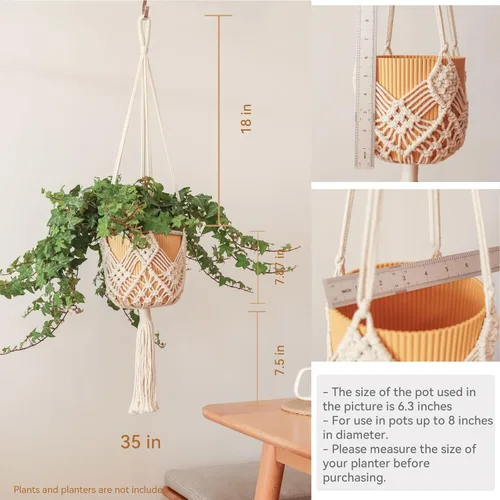 Vista 3 de Maceta Colgante con Patrones, Juego de 4 Colgadores de Macramé para Plantas de Interior, para Macetas de hasta 8 Pulgadas, Soporte de Ganchillo Boho