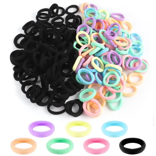 Vista 6 de 200 ligas para el pelo de bebé, de algodón suave, 1 pulgada, bandas de pelo multicolor sin costuras, intercambio de San Valentín para niños