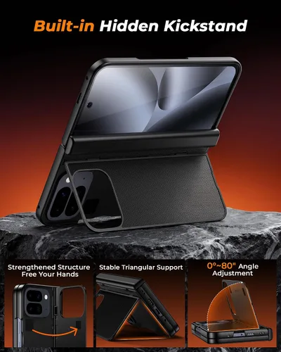 Vista 4 de Lanhiem Funda para Google Pixel 10 Pro Fold, protector de pantalla integrado, protección completa de bisagra, cubierta a prueba de golpes con Negro