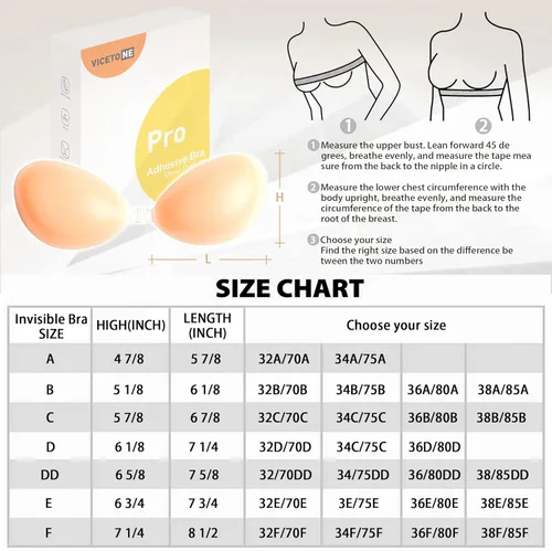 Vista 6 de VICETONE Adhesive Bra Strapless Sticky Invisible Push up Reusable Silicone Bra The Best Off Backless Viscous Bra for Women