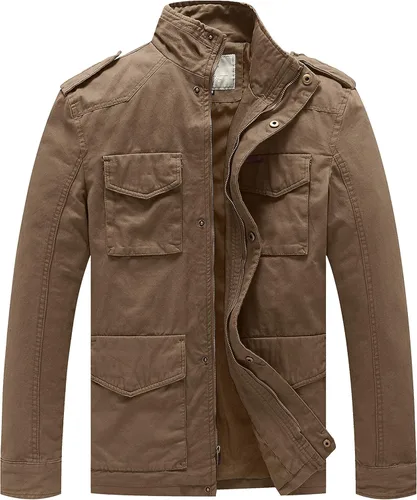 WenVen Chaqueta ligera de estilo militar para hombre, rompevientos de algodón de sarga
