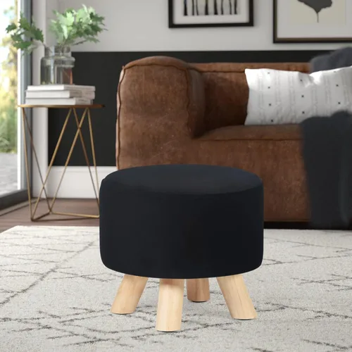 Vista 98 de Asense Taburete otomano redondo pequeño con reposapiés acolchado de tela con patas de madera antideslizantes (multicolor, tela)