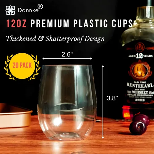 Vista 2 de 20 unidades (paquete de 1) Copas de vino de plástico transparente sin tallo, 12 onzas, sin BPA, modernas, desechables, perfectas para fiestas