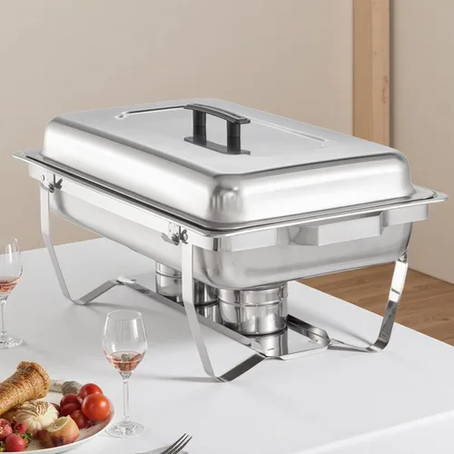 Vista 7 de Juego de Bandejas Calentadoras (Chafing Dish) para Buffet de 4 Piezas, Bandeja de Comida Rectangular Plegable de Acero Inoxidable de 8 Cuartos