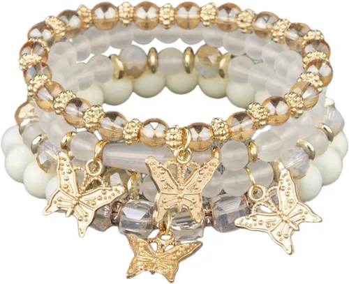 Pingyongchang Pulseras bohemias para mujer, estilo bohemio, multicapa, con cuentas doradas, apilables, elásticas, hechas a mano, multicolor,