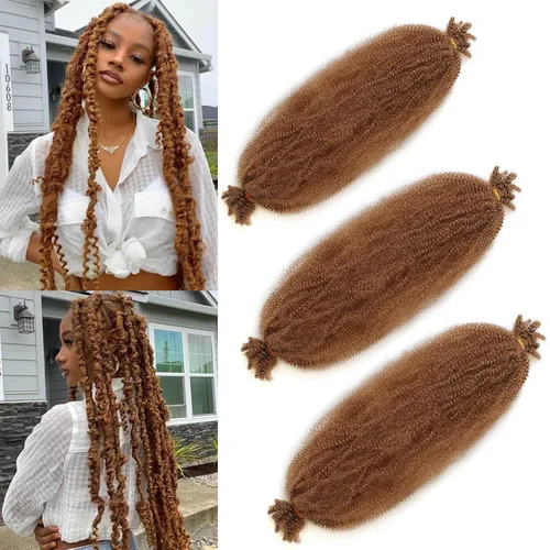 Vista 16 de Cabello de Envoltura Pre-Esponjado de 8 Pulgadas, 3 Paquetes, Cabello Afro Twist Pre-Separado Elástico para Locs, Cabello Afro Twist Negro Natural