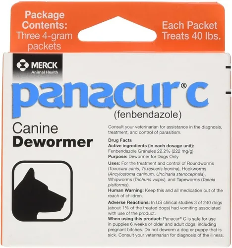 Panacur C Desparasitante canino, peso neto 0.44 onzas, contenido del paquete tres, paquetes de 0.14 oz (4 paquetes))