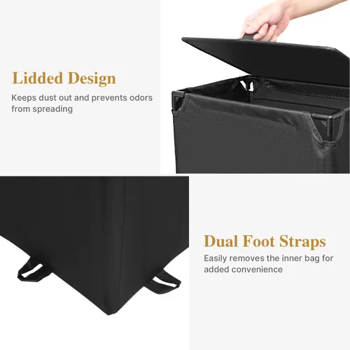 Vista 6 de Foluck Cesta de lavandería 2 en 1 de 60 litros con mochila para la lavandería, cesta impermeable con tapa, bolsa de lavandería con correas