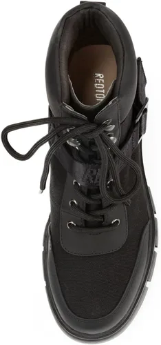 Vista 3 de REDTOP Botas de combate para mujer con suela de lengüeta gruesa, botas de tobillo con cordones y hebilla casual
