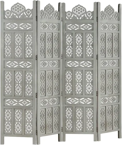 Vista 6 de Divisor de habitación de madera tallado a mano de 4 paneles, divisores de habitación plegables independientes, divisor de habitación, pantalla