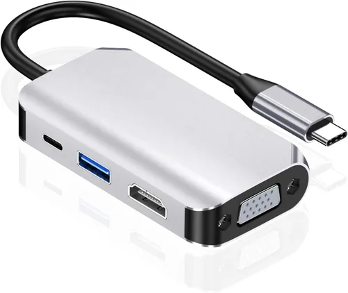 Vista 6 de Concentrador adaptador USB C, 4 en 1 USB tipo C a HDMI 4K, VGA, USB3.0 y USB-C PD multipuerto estación de acoplamiento compatible con dispositivos