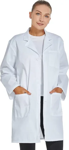 Vista 2 de VOGRYE - Abrigo de laboratorio para mujer, manga larga, color blanco, unisex
