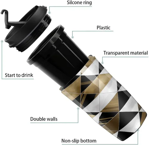Vista 3 de Fashion Modern Black White Gold Triangles Coffee Cup Hot Coffee Travel Mug Reusable Iced Coffee Cups Double Heat Insulation Coffee Mug with