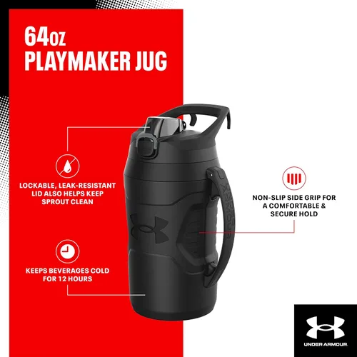 Vista 2 de Under Armour - Botella de agua de medio galón con aislamiento, 64 onzas con asa, jarra deportiva, gancho para cerca, resistente a fugas