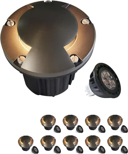 Vista 15 de MALORY Luces de Paisaje de Bajo Voltaje, (4.6''A) Cubierta Superior de Latón 12V Luces Empotradas en el Suelo para Exteriores, Iluminación LED